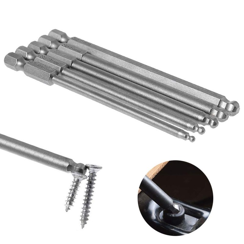 Bestgle 5pcs 100mm Ball End Hexagon Head Long Magnetic Screwdriver