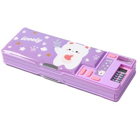 Pop Up Multifunction Pencil Case with Calculator, Pencil Sharpener and Curriculum, Multiple Cute Patterns, Suitable for Elementary School Girls, Boys, Great Gifts for Kids PC50 (Purple)