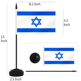 Yamiuo 12 Pack Israel Desk Flags, Israeli Desktop Flag, Small Miniature Office Flags with 12" Black Pole and Black Base, Offices, Classroom, Home, Festival Decoration (Israel)