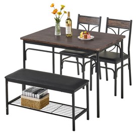 VECELO Kitchen Dining Table Set with Upholstered Bench & 2 Chairs | Space-Saving Compact Design | Perfect for Small Apartments, Breakfast Nooks