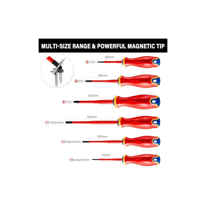 HAUTMEC Insulated Screwdriver Set, 6-Piece Electrician Screwdriver Set, VDE &