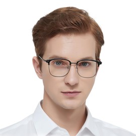 SooGree Ultralight Vintage Square Clear Lens Glasses Frame Retro Semi-Rimless Glasses Square Titanium metal Half Frame Eyeglasses Frame for Man and Woman
