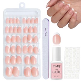 DMQ Almond False Nails Short, 120Pcs French Press On Nails Kit, White Tip Fake Nail Oval, Full Cover Stick on Nails with Nail Glue for French Nail Art Manicure Decorations