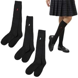 WESTERN POLO TEXAS Women's High Socks, Set of 3, 6, Black, School Socks, One Point Embroidery, Cute, Fashionable, Black