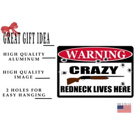 Rogue River Tactical Funny Warning Sign Metal Tin Wall Decor Man Cave Bar Cabin Crazy Redneck Lives Here