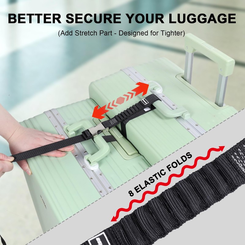Vividwise Luggage Straps, Stretchable Luggage Connector Straps for Suitcases, Metal