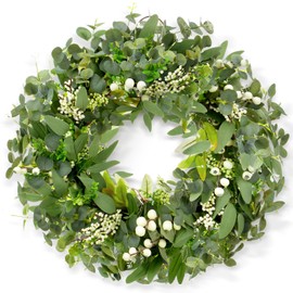 WGXX 24Inch Artificial Eucalyptus Berry Wreath Spring Summer Wreaths for Front Door Decor Green Leaf Eucalyptus Wreaths Boxwood Wreath Outside Year Round Window Hanging Wall Party Decorations