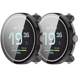 FitTurn 2-PACK Compatible with Suunto Race Screen Protector Cases Replacement PC Slim Case Cover 3D Full Coverage Tempered Glass Screen Protector for Suunto Race Watch (Black*2)