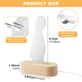 Light Up Guitar Pick Holder, Acrylic Wood Desktop Picks Display, Luminous Guitar Headstock Shaped Pick Storage Rack for Guitarists Enthusiasts, USB Powered(As shown)