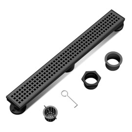 BARONAGE Linear Shower Drain 24 Inch with Removable Square Hole Pattern Cover Grate, 304 Stainless Steel Black Shower Floor Drain Watermark & CUPC Certified Include Accessories