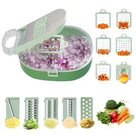 Vegetable Slicer and Chopper with Large Container Multifunction Mandoline Slicer Cutter with 10 Blades Food Chopper for Onion Potato