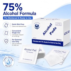 Almohadillas de preparación de alcohol, rodajas de algodón con 75% de alcohol, 100 almohadillas de gasa envueltas individualmente, toallitas húmedas, 