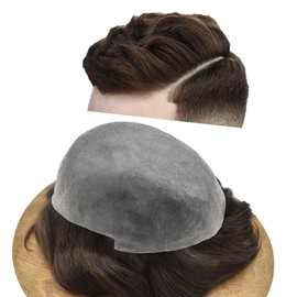 RESHE Hair System For Mens Toupee Real Human Hair Durable Thin Skin Toupee For Mens Hair Replaceent System For Mens Hair Piece Invisable Hairline 8x10#3 DARK BROWN 90% Density