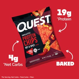 Quest Nutrition Tortilla Style Protein Chips, Hot & Spicy, 19g of Protein, 4g Net Carbs, High Protein, Gluten Free, 1.1 Ounce, 4 count
