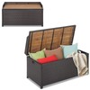 HAPPYGRILL Patio Storage Bench Rattan Wicker Deck Box with Acacia