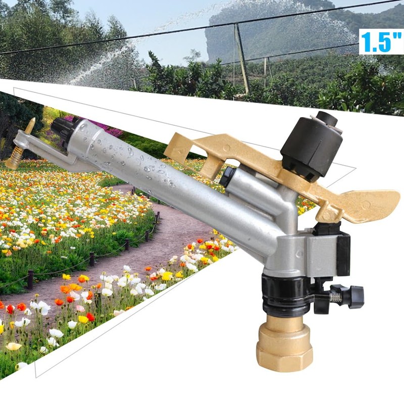 1.5'' Agriculture Irrigation Sprinkler Gun, 360° Adjustable Impact 5.1-25m³ /H,