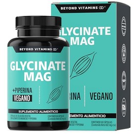 Glicinato de Magnesio Quelado | 20-100% mayor aporte de Magnesio por porción | Fortalecido con Piperina al 95% para mejor biodisponibilidad | 2400mg Glycinate Magnesium Beyond Vitamins | Suplemento Alimenticio Vegano - Ingredientes NON GMO (60 Cápsulas)