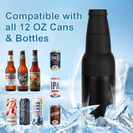 12Oz - Hgkeke Frosty Beer Holder Double Walled Stainless Steel Beer Bottle Insulator Holder Slim Can Cooler and Beer Bottle with Beer Opener Vacuum Insulated - Nice Gift for Men - Midnight Black