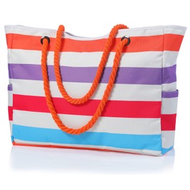 MULTIONS Beach Bag for Women, Large Waterproof Beach Bag with Zipper, Travel Bag for Women, Overnight Shoulder Bag, Handbags for Pool, Beach, Holiday, Shopping, Gradient Orange