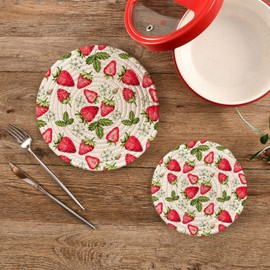 Qilmy Strawberry Kitchen Potholders Set of 2, Heat Resistant Round Trivets for Hot Dishes, Hot Pot and Pan, 7 Inch + 9 Inch