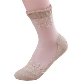(5 Pair Set) Women's Socks, Transparent Lace Socks, Refreshing Socks, Cute Design, For Summer, Fashionable, Ultra Thin, Cotton, Transparent, One Size Fits Most, 10 Colors Available, beige