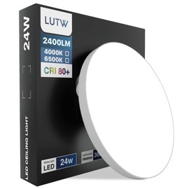 LUTW Bathroom Ceiling Light, 24W 2400LM Flush Ceiling Light, 200W Equivalent, 4000K Neutral White, Waterproof IP44, Round Ceiling Lights for Kitchen, Bedroom, Living Room, Toilet, Porch, Ø28CM(White)