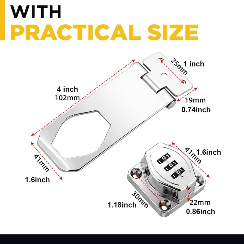 Cabinet Lock Keyless 3-Digit Password Combination Code Hasp Latch Lock