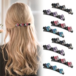 JSRQT 8Pcs Sparkling Crystal Braided Hair Clips for Women,Elegant Rhinestone Duckbill Hairpins, Stylish Hair Accessories for Girls & Women (4 Colors)