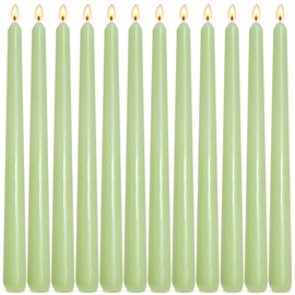 12-Pack Sage Green Taper Candles, 10 Inch Unscented Dripless Candlesticks, Long-Lasting Burn Time of 7-8 Hours, Perfect for Home Décor, Spring and St. Patrick's Day