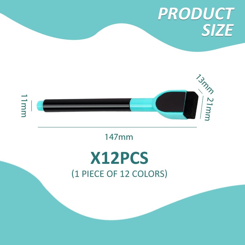 12 Magnetic Whiteboard Pens, Whiteboard Pens with Cleaning Brushes, Erasable