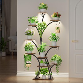Plant Stand Indoor with Grow Lights - Lighted Plant Shelf Indoor, 64" Tall Corner Plant Stands for Indoor Growing, 10 Tier Flower Display Shelf, Large Tree-Shaped Holder for Home, Living Room, Black