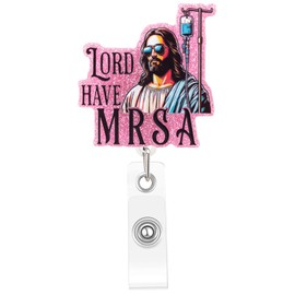 Funny Nurse Badge Reel, Lord Have MRSA Badge Holder with Retractable Clip, Cute Gifts for Nursing Student RN LPN CNA MA Medical Worker Teacher Doctor
