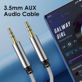 SAISN 3.5mm Audio Aux Cable - 2 Pack 1.5ft Nylon Braided Hi-Fi Stereo Audio TRS Cable for Car Home Stereos, Headphones, Speakers, Laptops, Grey