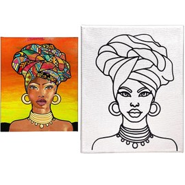 INDIGO ART STUDIO Pre Drawn Canvas Painting for Adults Kids Couples | Stretched & Stenciled | Art Activity | Afro Queen #5 | DIY Birthday Gift & Adult Sip and Paint with Twist Party Favor | 8x10