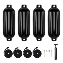 XGeek Boat Fenders 4 Pack,Boat Bumpers for Docking with 4 Ropes, Boat Bumper for Pontoon,Black 8.5in