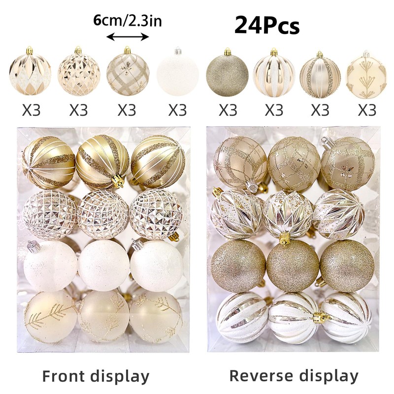 MORAINJAY 24 Pcs Gold Christmas Baubles, Christmas Tree Decorations