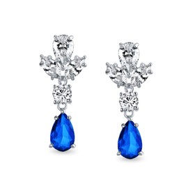 Vintage Style Simulated Gemstone Cubic Zirconia Aaa CZ Statement Dangle Leaf Clip On Earrings Wedding Prom Silver Plated, Brass, Cubic Zirconia