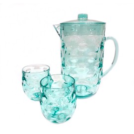 QG Acrylic Plastic 14 oz. Wine Glass Rock Tumbler and 80 oz. Pitcher Set Light Blue