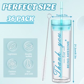 Mumufy 36 Pcs 16 oz Skinny Tumblers Thank You for Being Awesome Double Wall Tumbler Bulk Reusable Plastic Cups with Lids and Straws Thank You Gifts for Men Women Coworker Employee Appreciation