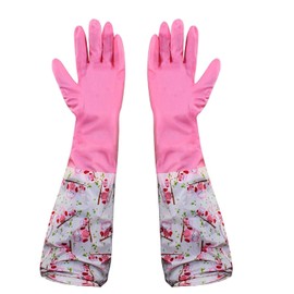 Eopzo Reusable Rubber Latex PVC Long Sleeves Hand Gloves for Kitchen Dishwashing, Cleaning, Gardening, Laundry, and Lab Work | Safety Gloves for Household and Sanitation | 1 Pair, Pink