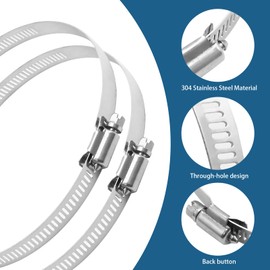 VIKKSAER 4 Pcs Stainless Steel Duct Hose Clamps, 10 Inch Diameter Width Worm Gear Pipe Clamps for Automotive Mechanical Plumbing Systems (10 inch)