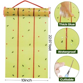 Qualirey 8 Rolls Giant Sticky Fly Traps 183 Feet Adhesive Fly Paper Fruit Fly Traps Outdoor Indoor Fly Strips Sticky Hanging Fly Tapes Gnat Bug Catcher Pest Killer for Garage Greenhouse Barn Stable
