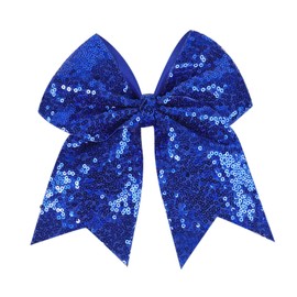 Jumbo Glitter Cheer Bow Hair Clip - 8 Inch Large Cheerleading Alligator Clips Sequin Hair Bow for Girls Teen Softball Cheerleader Outfit Uniform (Blue)