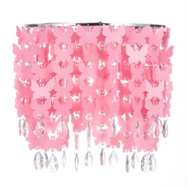 Hi-ERA Butterfly Light Shade for Ceiling Pendant Light, Dreamy Lightshade with Crystal Beads, Easy Fit Lampshade with Star Light Effect for Girl’s Bedroom Decoration, Diameter 30cm, Pink