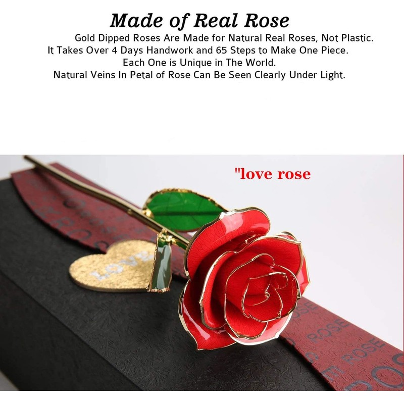 Gold Rose 24K Plated Gold Dipped Rose, Forever Preserved Red
