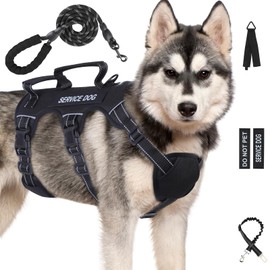 Escape Proof Dog Harness for Large Medium Sized Dogs Six Point Adjustable, Service Dog Vest Harness and Leash Set, No Pull Dogs Harnesses with Handle, XL Dog Harnesses for Walking(Black, L)
