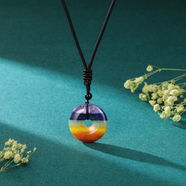 JSDDE Chakra Necklace Doughnut Pendant Necklace Healing Stone Chain Circle Ring Pendant Made of Gemstone Amulet Chain Lucky Charm Jewellery for Men and Women, Gemstone