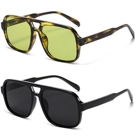 Breaksun Retro Aviator Sunglasses for Women Men Trendy Classic 70s Square Green Aviator Sun Glasses Vintage Shades (Green leopard/Green+Black/Grey)