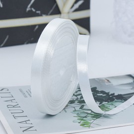 ZHIHUI Satin Ribbon White 10 mm, 22 Metres Decoration Gift Ribbon Fine Ribbon Fabric Ribbon for Balloons, Wedding, Christening and Birthday Gifts Valentine's Day Packaging Gifts