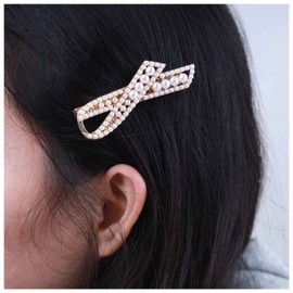 Allereyae Vintage Pearl Bow Hair Clip Barrette Beaded Pearl Hairpin Faux Pearl Head Clip Headwear Barrette Gold Minimal Pearl Hair Accessories for Women (Gold Pearl)